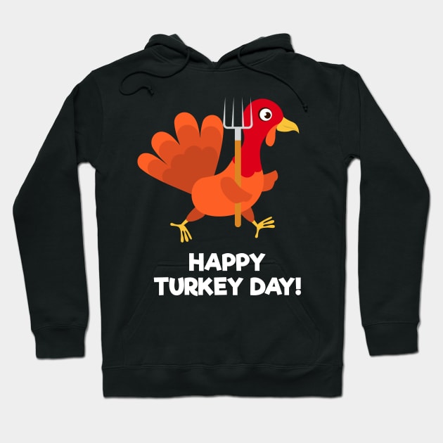 Cute Turkey With Garden Fork Happy Turkey Day Hoodie by Dendisme_Art